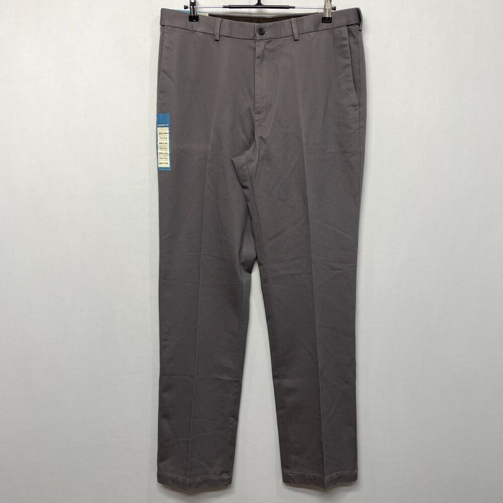 NWT Haggar Men Straight Fit Chino Pants Size 36x34 Gray Flat Front B360 -9